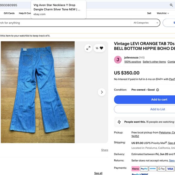 70's Levi's Orange Tab Light Wash High Rise Straight Bootcut Jeans mens 34/34 - Picture 6 of 16